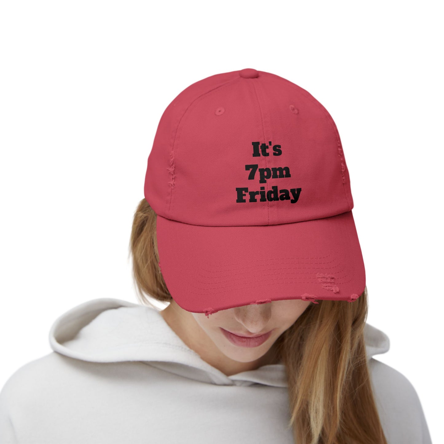 "It's 7pm Friday" Unisex Distressed Cap