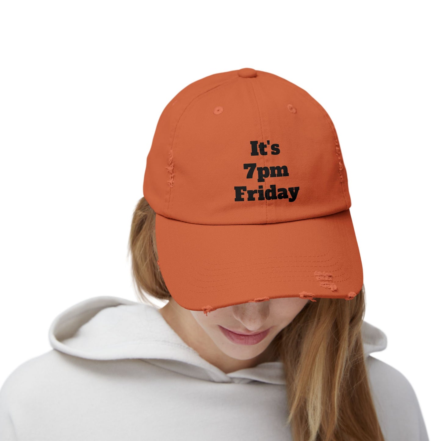 "It's 7pm Friday" Unisex Distressed Cap