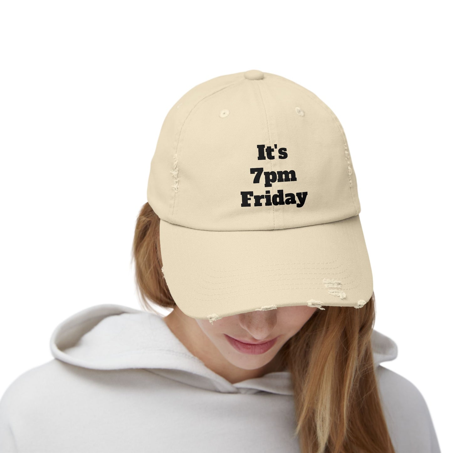 "It's 7pm Friday" Unisex Distressed Cap