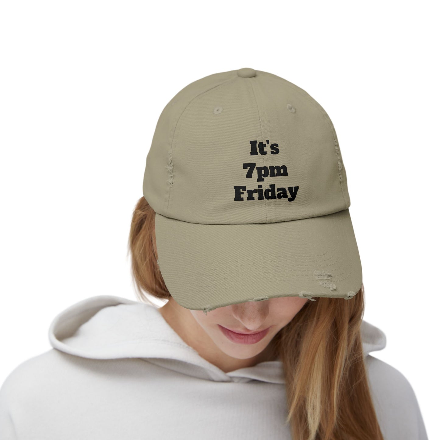 "It's 7pm Friday" Unisex Distressed Cap