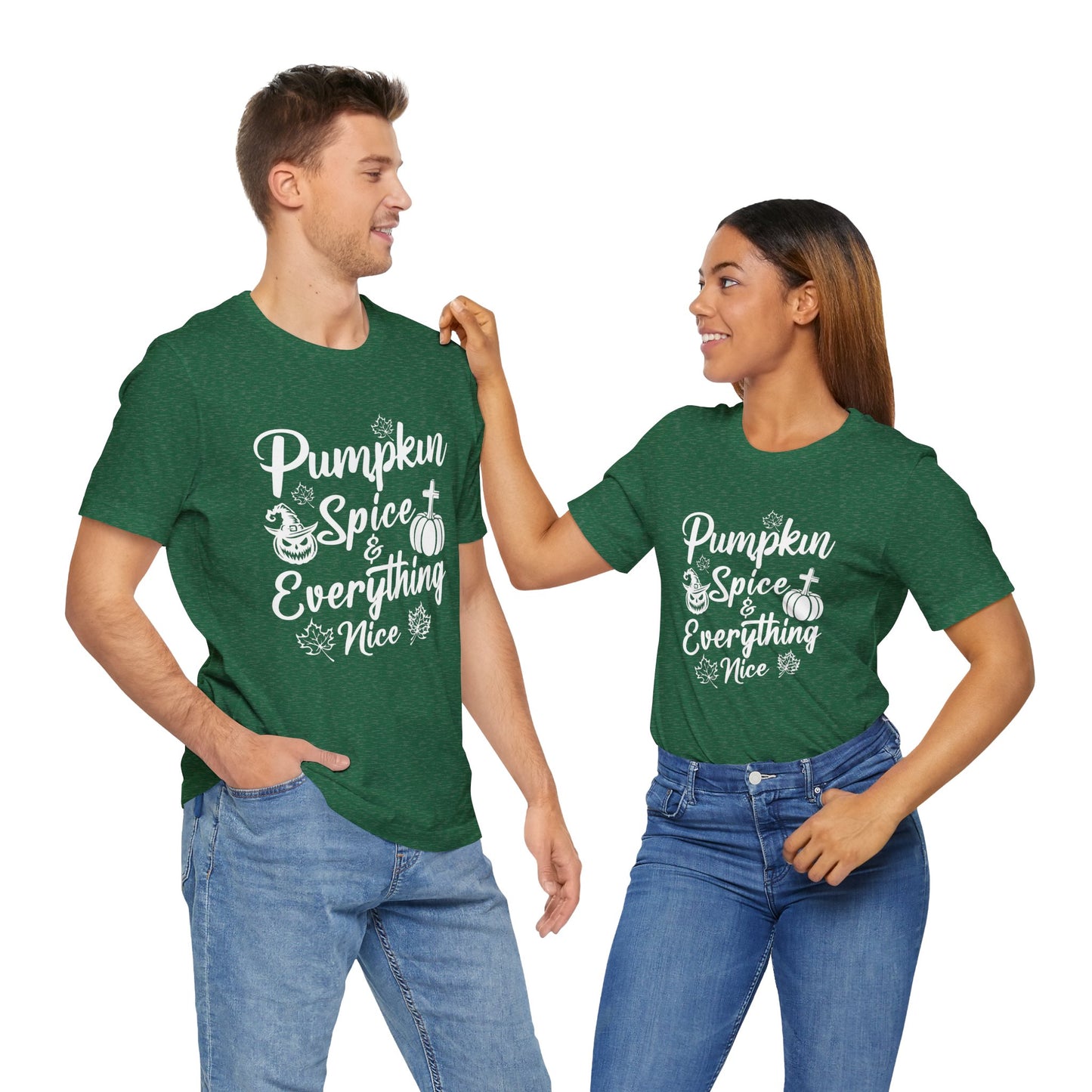 "Pumpkin Spice and Everything Nice" Unisex Jersey Short Sleeve Tee - White Lettering