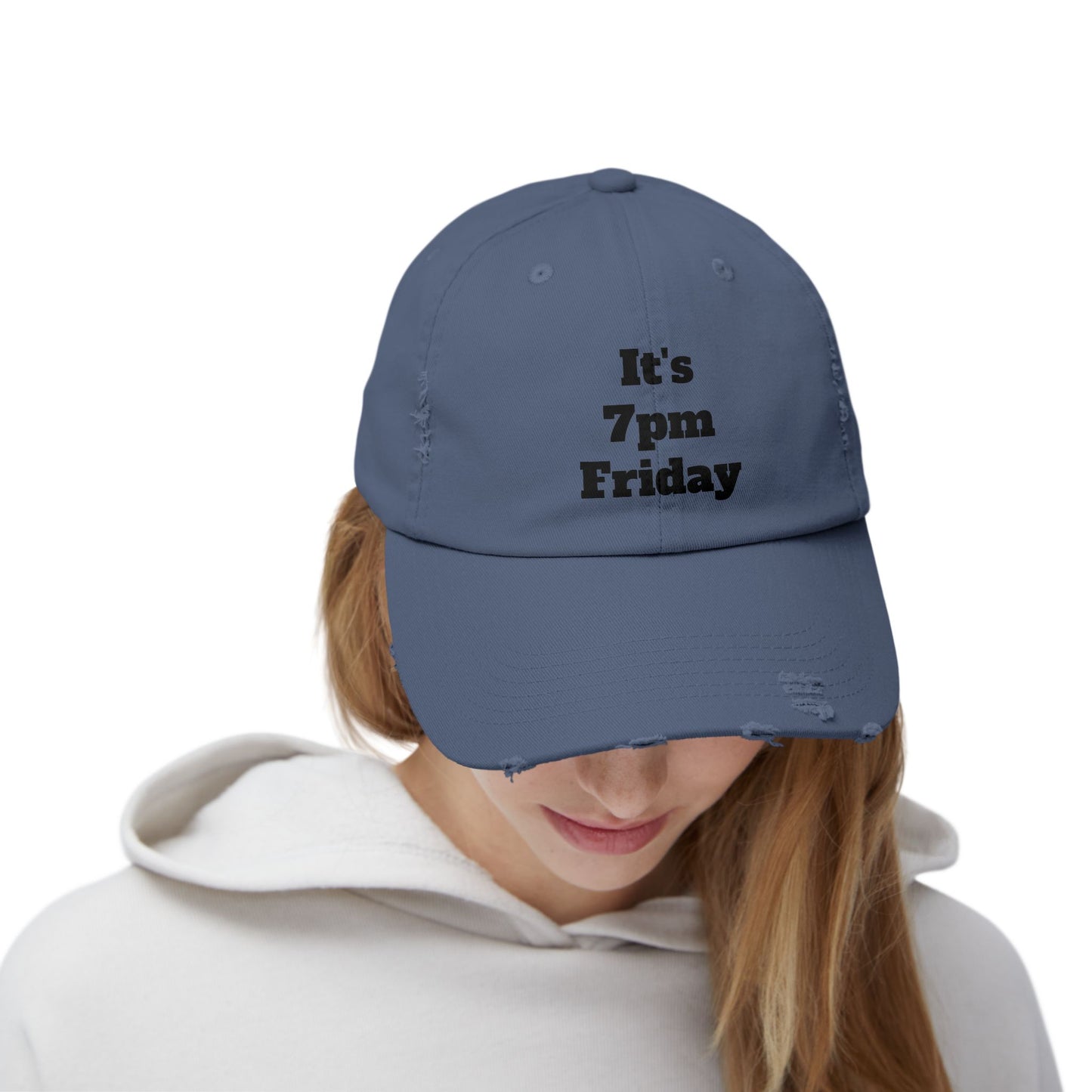 "It's 7pm Friday" Unisex Distressed Cap