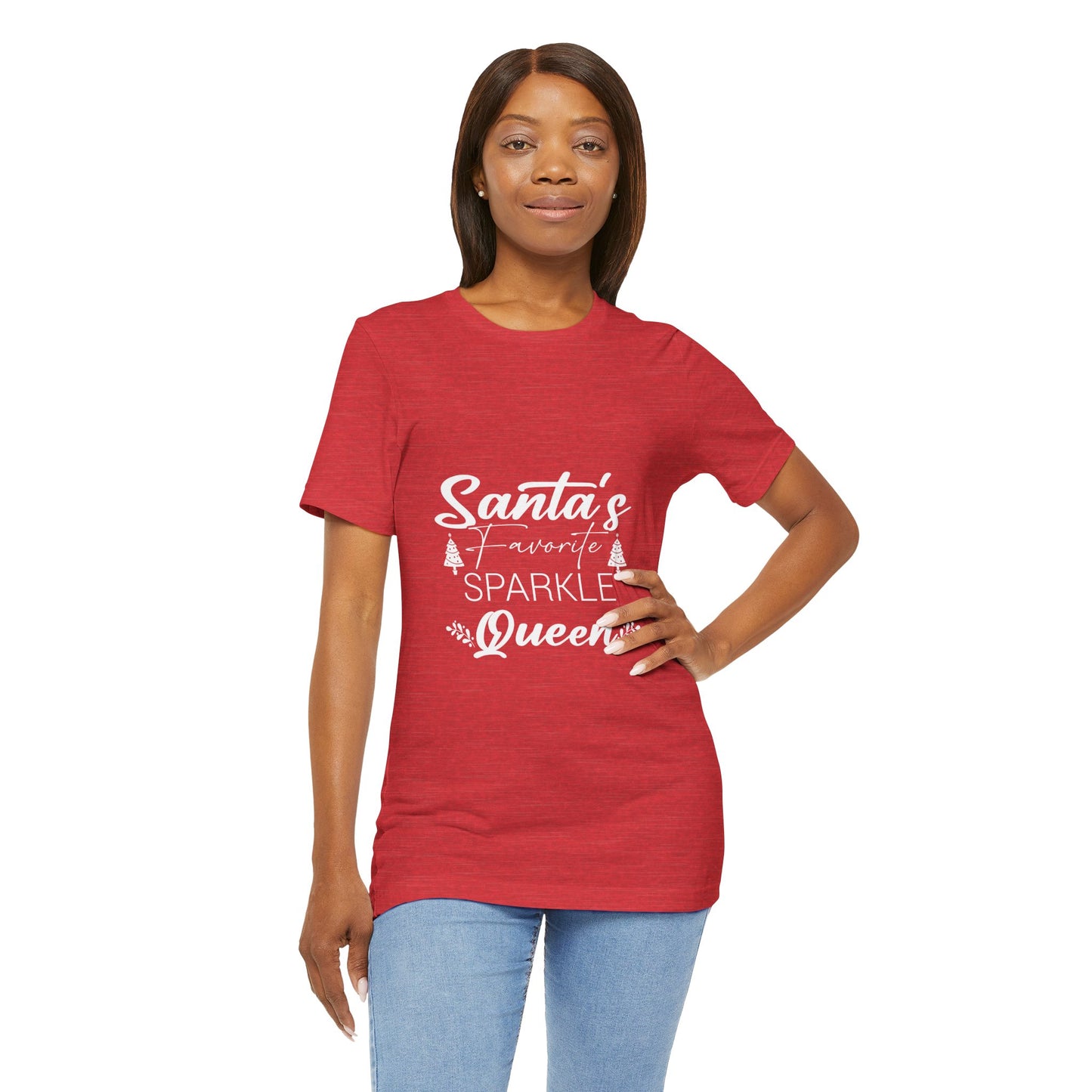 "Santa's Favorite Sparkle Queen" Unisex Jersey Short Sleeve Tee - White Lettering