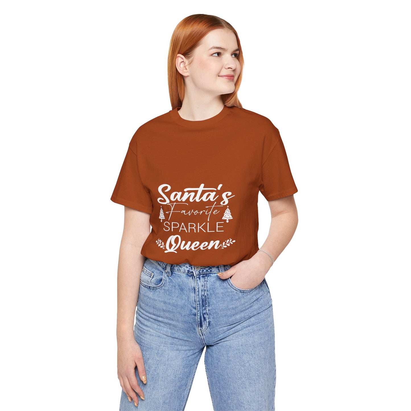 "Santa's Favorite Sparkle Queen" Unisex Jersey Short Sleeve Tee - White Lettering