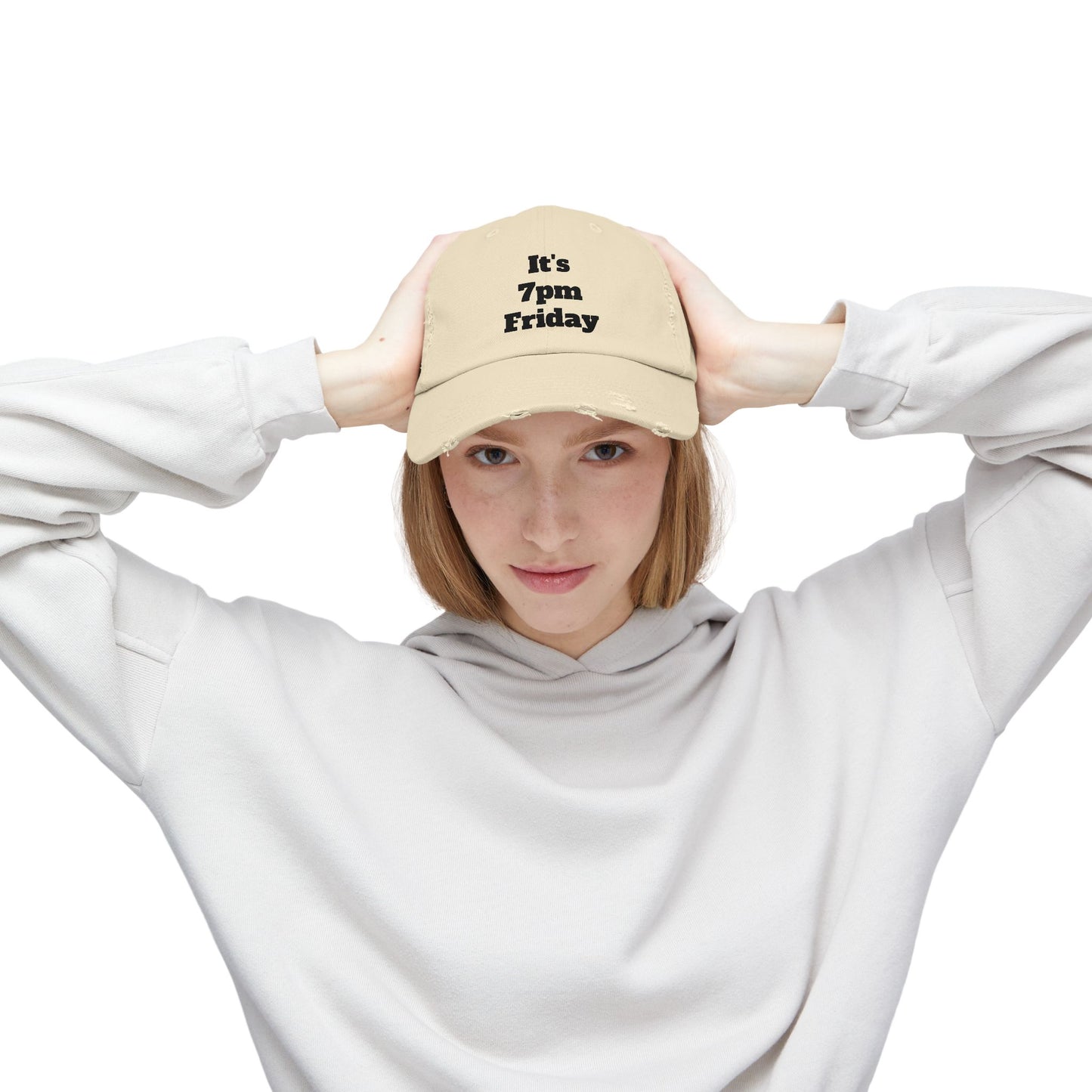 "It's 7pm Friday" Unisex Distressed Cap