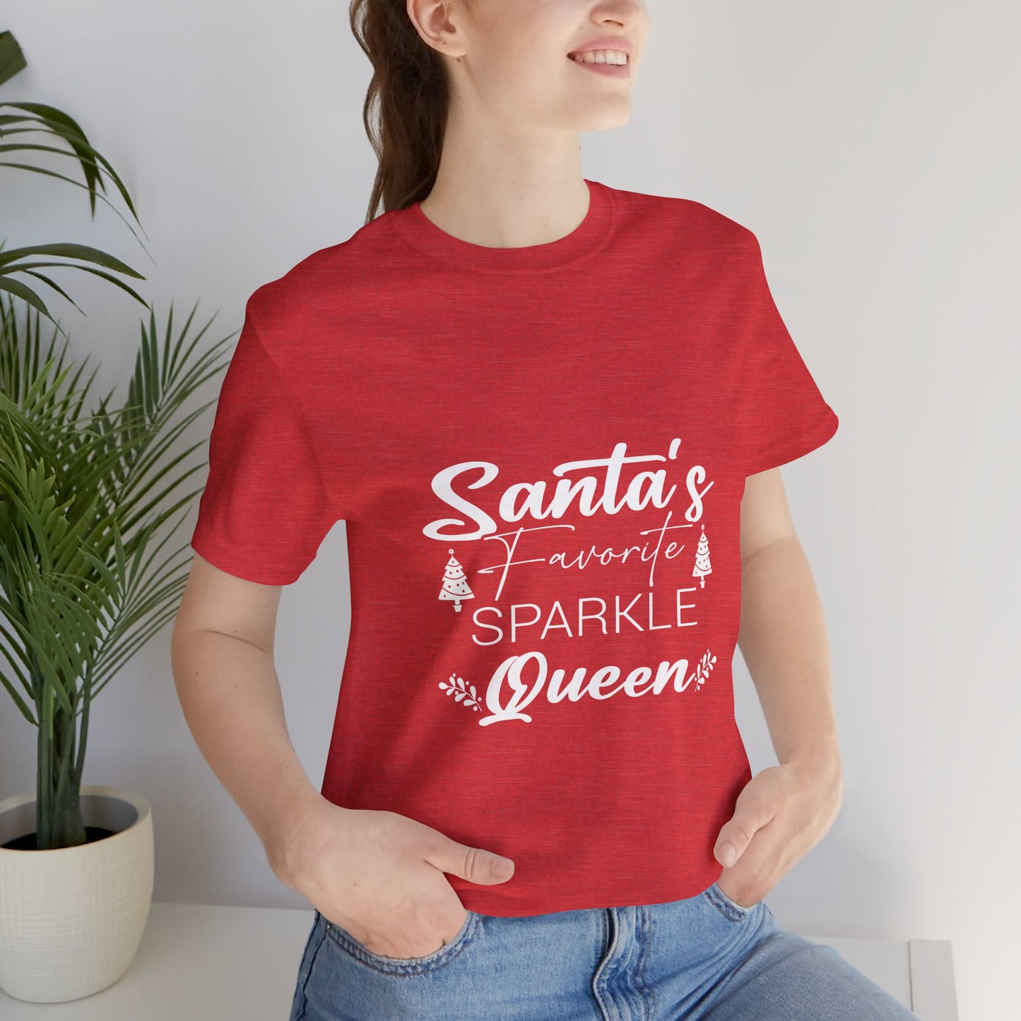 "Santa's Favorite Sparkle Queen" Unisex Jersey Short Sleeve Tee - White Lettering